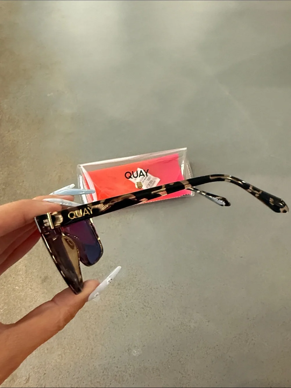 Quay Australia Purple Gradient Shield Sunglasses with Pink Case